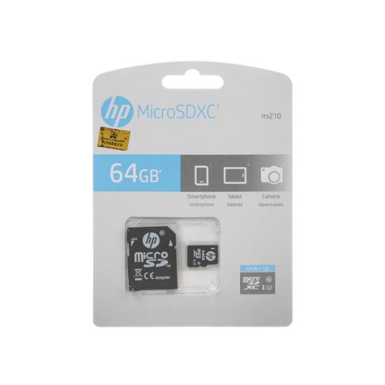 کارت حافظه microSDXC اچ پی مدل mi210 کلاس 10 U1 سرعت 80MBps ظرفیت 64 گیگابایت به همراه آداپتور SD